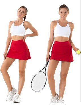 Red Athletic Tennis Skirt with Pleated Side